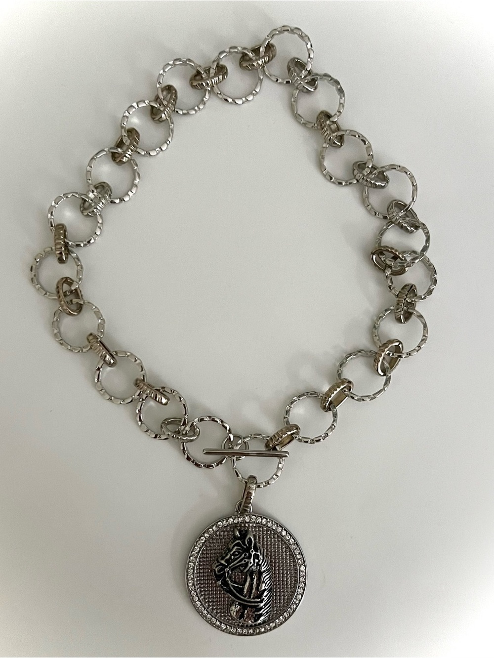 Artisan One-of-a-Kind Platinum-Color Horse Medallion Necklace
